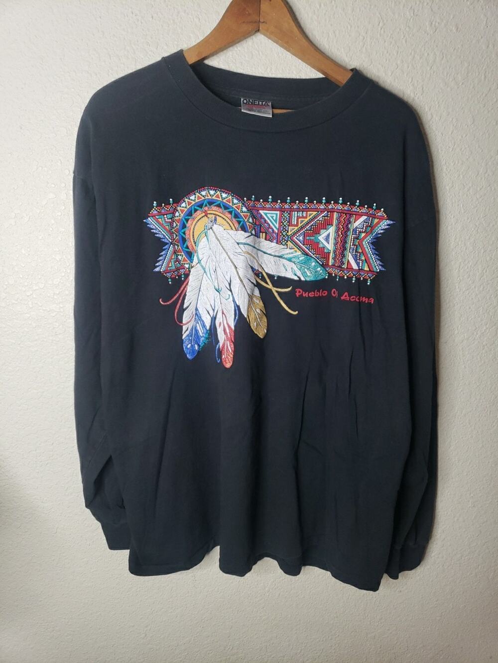Vintage Montana Shirt Native American Feather Sparkle Western XL LONGSLEEVE